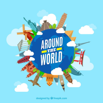 Travel background with landmarks around the world