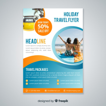 Travel flyer template with photo Free Vector