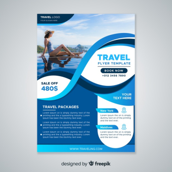 Travel flyer template with photo Free Vector