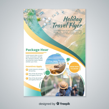 Travel flyer template with photo Free Vector