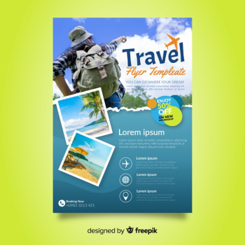 Travel poster template with photo Free Vector