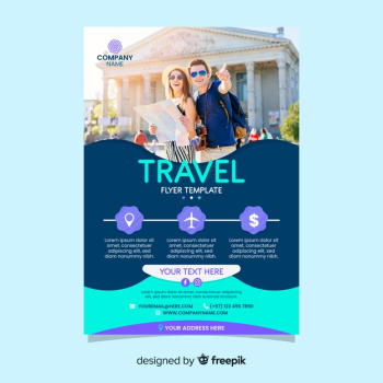 Travel poster template with photo Free Vector