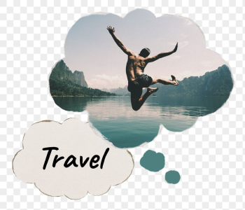 Travel speech bubble, carefree man | Free PNG - rawpixel