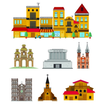 Travel to Vietnam. Set of traditional cultural symbols.