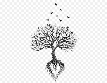 Tree Root Tattoo Bird Heart - Withered crow flies Tree Root Tattoo Bird Heart - Withered crow flies