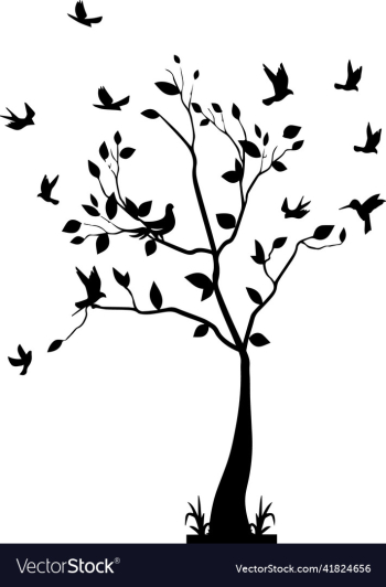 tree with birds flying