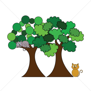 Trees and cats on white background Trees and cats on white background