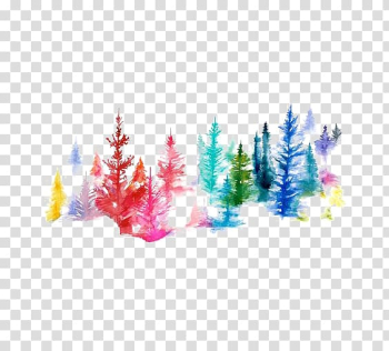 Trees illustration, Watercolor painting Printmaking Illustration, Watercolor forest transparent background PNG clipart