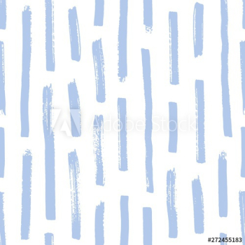 Trendy seamless pattern with rough blue brush strokes on white background