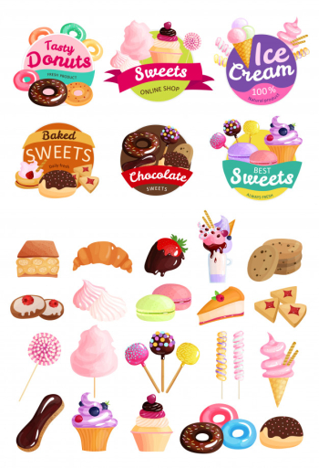 Trendy sweets label set Free Vector Trendy sweets label set Free Vector