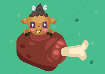 Tribal cartoon character eating cooked meat