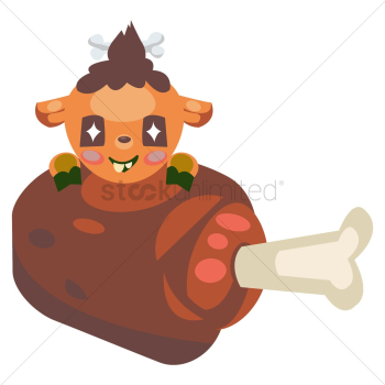 Tribal cartoon character eating cooked meat