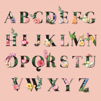 Tropical alphabet san-serif font typographic summer with plants foliage Free Vector