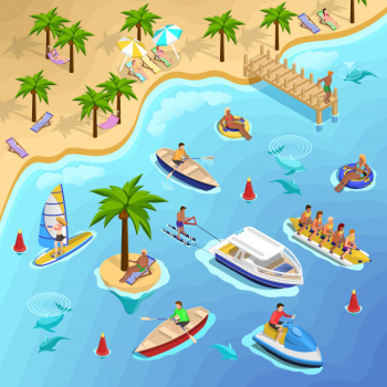 Tropical beach boating background Free Vector Tropical beach boating background Free Vector