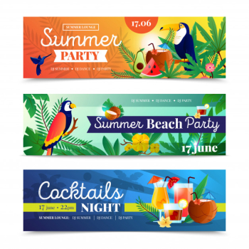Tropical beach party banner set Tropical beach party banner set