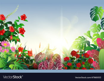 tropical flowers garden with gradient color