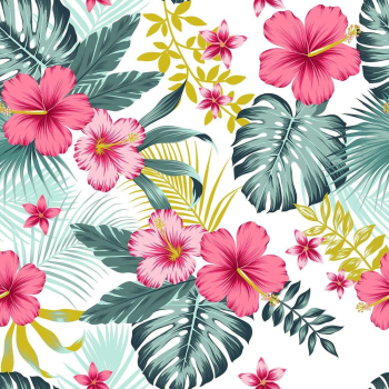 Tropical Hibiscus Flowers with Lush Greenery Pattern Tropical Hibiscus Flowers with Lush Greenery Pattern