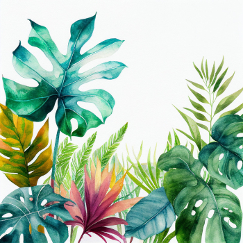 tropical leaves watercolor, ai generated