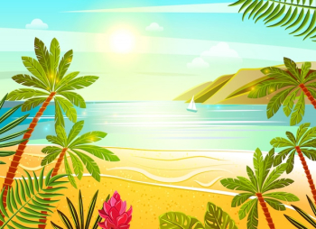 Tropical sea beach flat poster print Tropical sea beach flat poster print