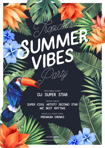 Tropical summer vibes party poster with exotic nature Free Psd Tropical summer vibes party poster with exotic nature Free Psd