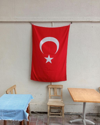 Turkish Flag Displayed in a Café