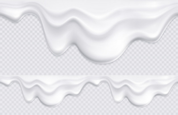 Two borders with pattern composed of white yogurt or ice cream drips on transparent  seamless Free Vector