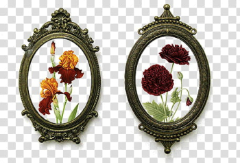 , two brown and red petaled flowers on gray frames transparent background PNG clipart