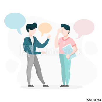 Two business person stand and talk Two business person stand and talk