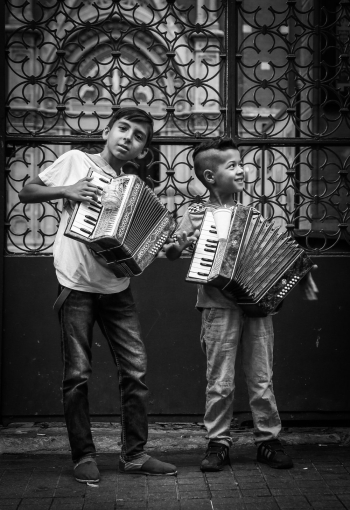 Two Children Playing Electronic Piano Two Children Playing Electronic Piano