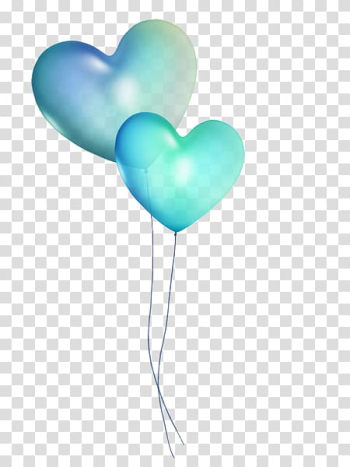 Two green heart balloons , Balloon Heart Blue Birthday, Blue heart-shaped balloons transparent background PNG clipart