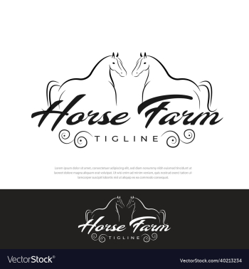 two horses silhouette logo design vintage farm