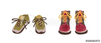 Two pair of colorful autumn shoes hand drawn in watercolor style isolated on white