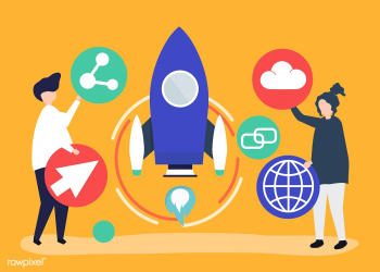 Two people holding startup technology icons i.. | Free stock vector - 455202 Two people holding startup technology icons i.. | Free stock vector - 455202
