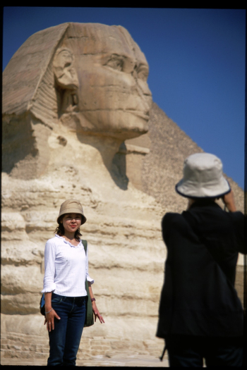 Two People Standing in Front of Great Sphinx of Giza, Egypt during Day Two People Standing in Front of Great Sphinx of Giza, Egypt during Day