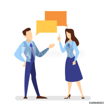 Two people talk to each other
