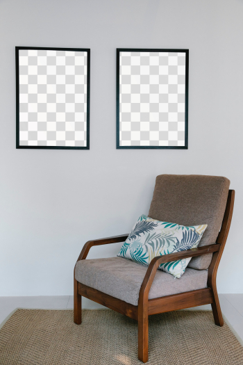 Two Picture frames PNG transparent on the wall, Cozy armchair with pillow - @angela-roma / Pexel