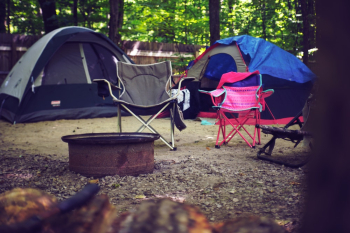 Two Pink and Gray Camping Chairs Two Pink and Gray Camping Chairs