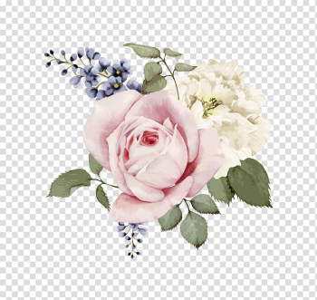 Two pink and white petaled flowers, Rose Flower Painting , Hand-painted watercolor flower transparent background PNG clipart
