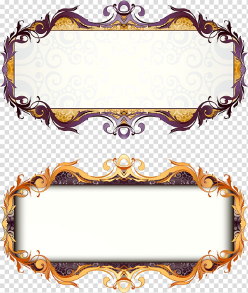 Two purple-and-gold border frames, frame Art Deco, European style retro box title bar transparent background PNG clipart