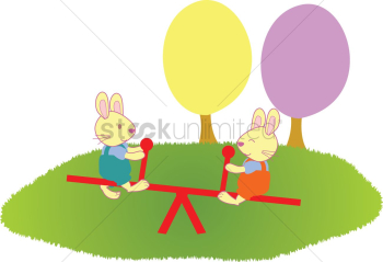 Two rabbits playing see saw Two rabbits playing see saw