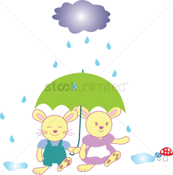 Two rabbits under an umbrella on a rainy day Two rabbits under an umbrella on a rainy day