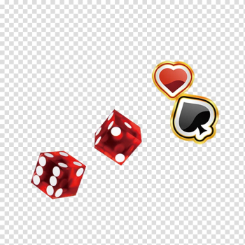 Two red dice, spade, and heart s, Yahtzee Dice game Gambling, dice transparent background PNG clipart