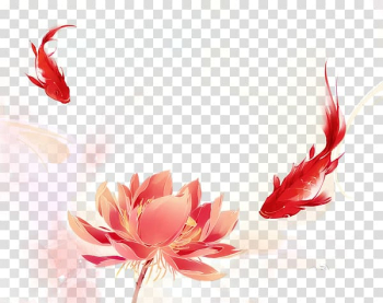 Two red fishes illustration, Watercolor painting, Antiquity beautiful watercolor illustration koi lotus transparent background PNG clipart