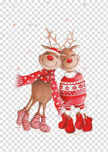 Two reindeer plush toys, Rudolph Christmas card New Year , Christmas elk transparent background PNG clipart