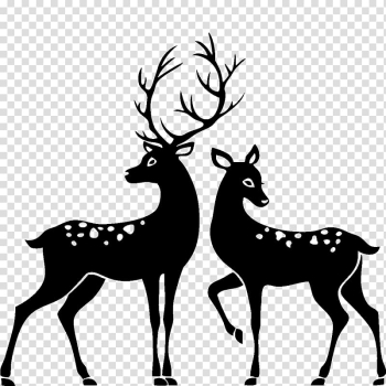 Two silhouettes of deer , White-tailed deer Silhouette Stag and doe , deer watercolor transparent background PNG clipart