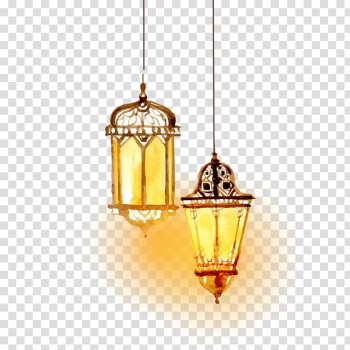 Two turned-on pendant lamps, Islamic culture Light Religion, Islam transparent background PNG clipart