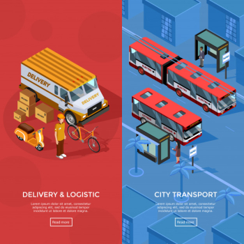 Two vertical isometric transport banners Free Vector Two vertical isometric transport banners Free Vector