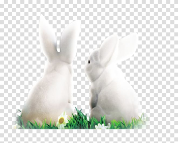 Two white rabbits on grass illustration, White Rabbit Domestic rabbit Easter Bunny Hare, Snow White Rabbit transparent background PNG clipart