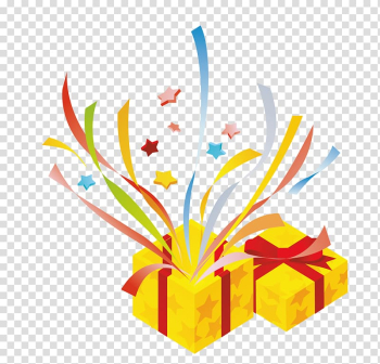 Two yellow gifts , Gift Surprise Computer file, open gift box transparent background PNG clipart