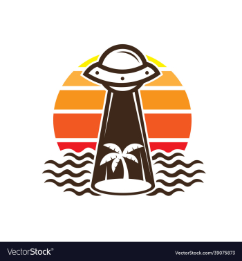 ufo beach vacation with palm tree logo design ufo beach vacation with palm tree logo design